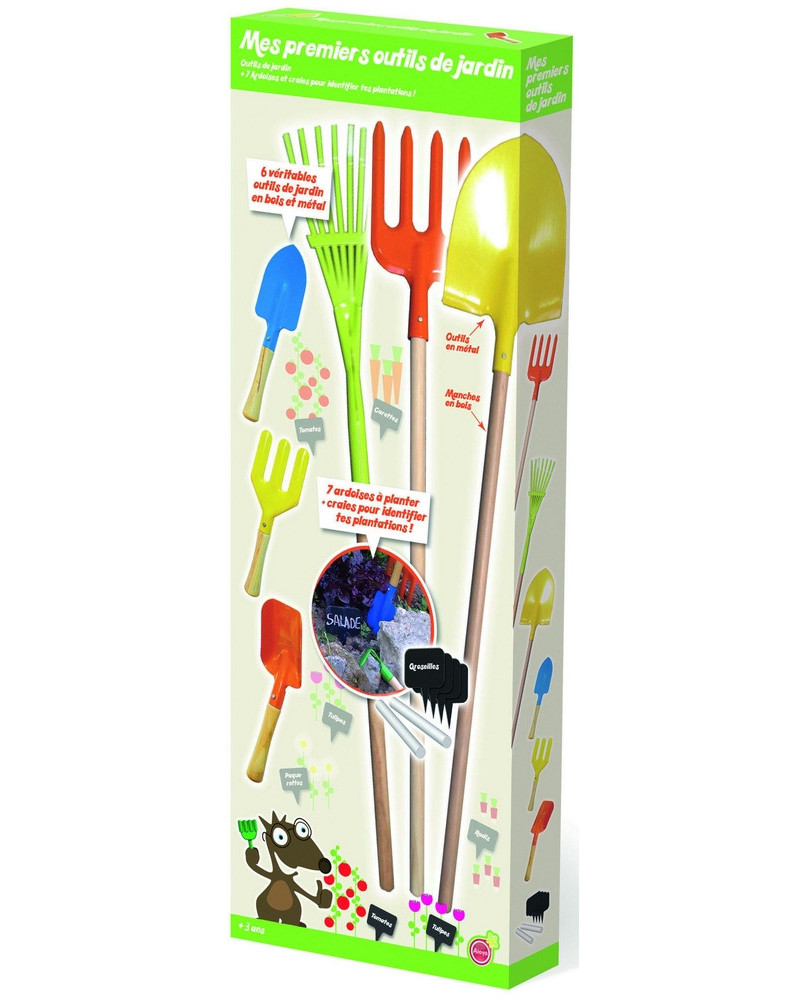BOITE 7 OUTILS A JARDIN BOIS/METAL+CRAIE