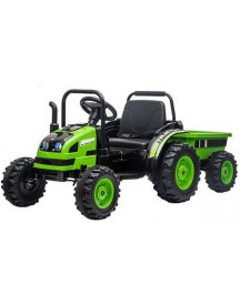 TRACTEUR + REMORQUE VERT R/C MP3/LED 6V