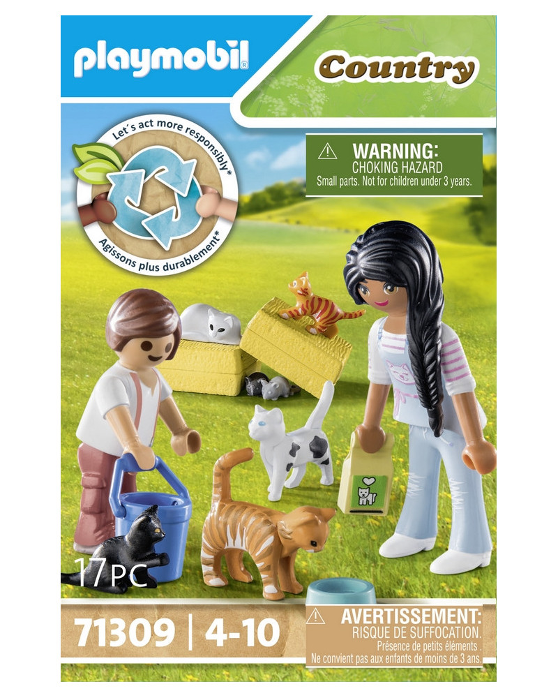 FAMILLE DE CHATS AVEC FEMME ET ENFANT