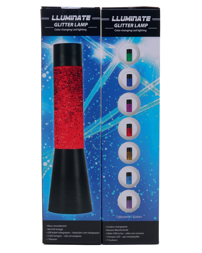 LAMPE GLITTER 32.5CM LEDS 4 COL.