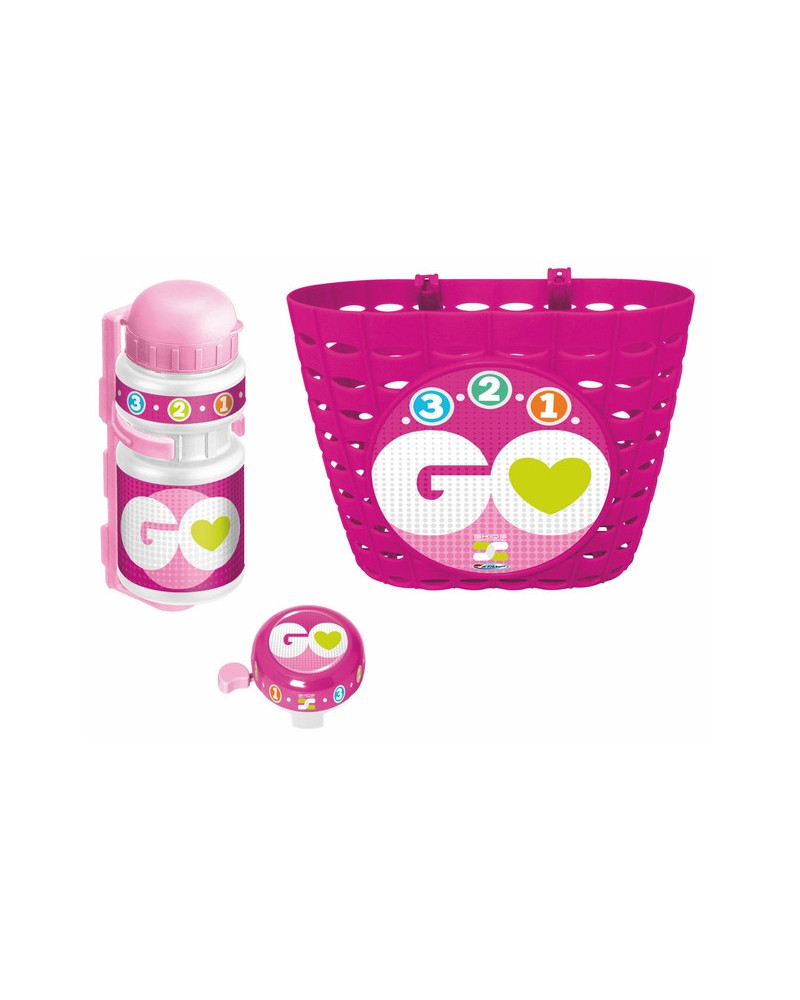 PANIER VELO + GOURDE + SONNETTE ROSE