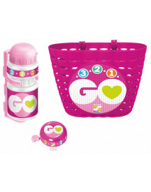 PANIER VELO + GOURDE + SONNETTE ROSE