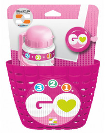 PANIER VELO + GOURDE + SONNETTE ROSE