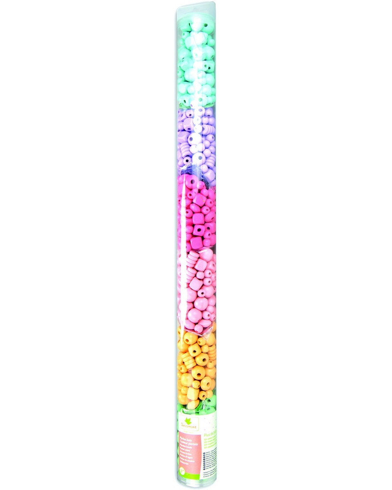 TUBE 300 PERLES DE BOIS COLORIS PASTEL