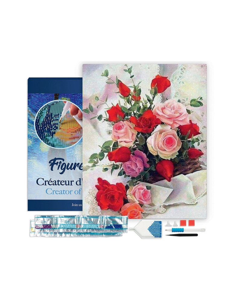 BRODERIE DIAMANT ROSE BELLES FLEURS+CHAS