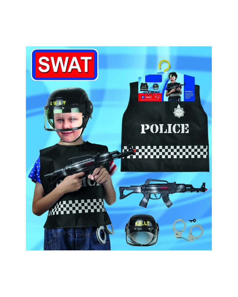 PANOPLIE SWAT + ARME +CASQUE + MENOTTES