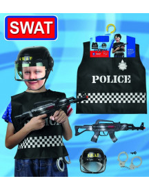 PANOPLIE SWAT + ARME +CASQUE + MENOTTES