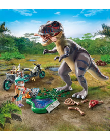 EXPLORATEUR AVEC MOTO ET TYRANNOSAURE