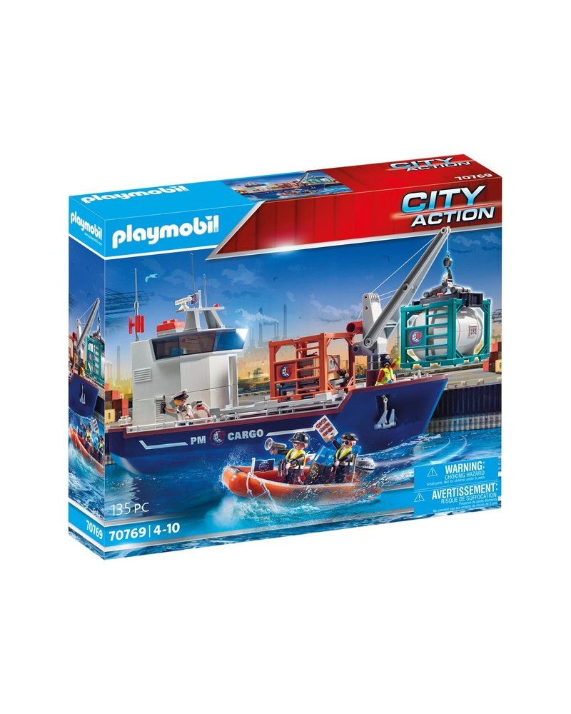 GRAND CARGO AVEC BATEAU DE DOUANIERS
