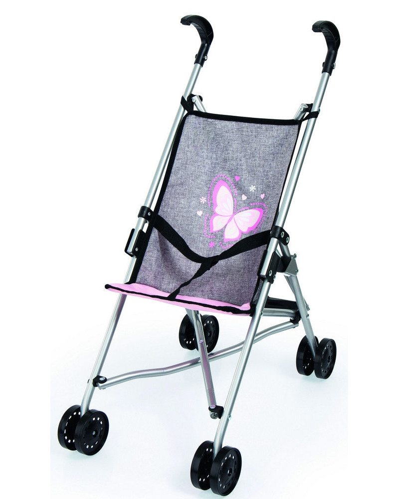 POUSSETTE CANNE GRISE PAPILLON ROSE 55CM