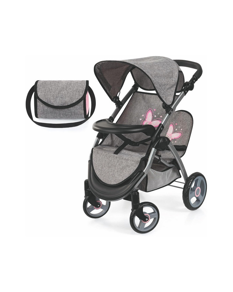 POUSSETTE JOGGER JUMEAUX GRISE PAPILLON