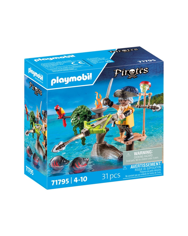 PIRATE AVEC ARBALETE, FLECHE ET POISSONS