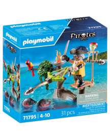 PIRATE AVEC ARBALETE, FLECHE ET POISSONS