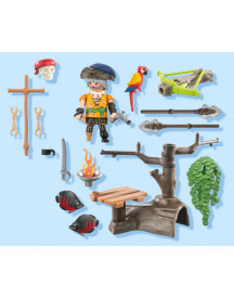PIRATE AVEC ARBALETE, FLECHE ET POISSONS