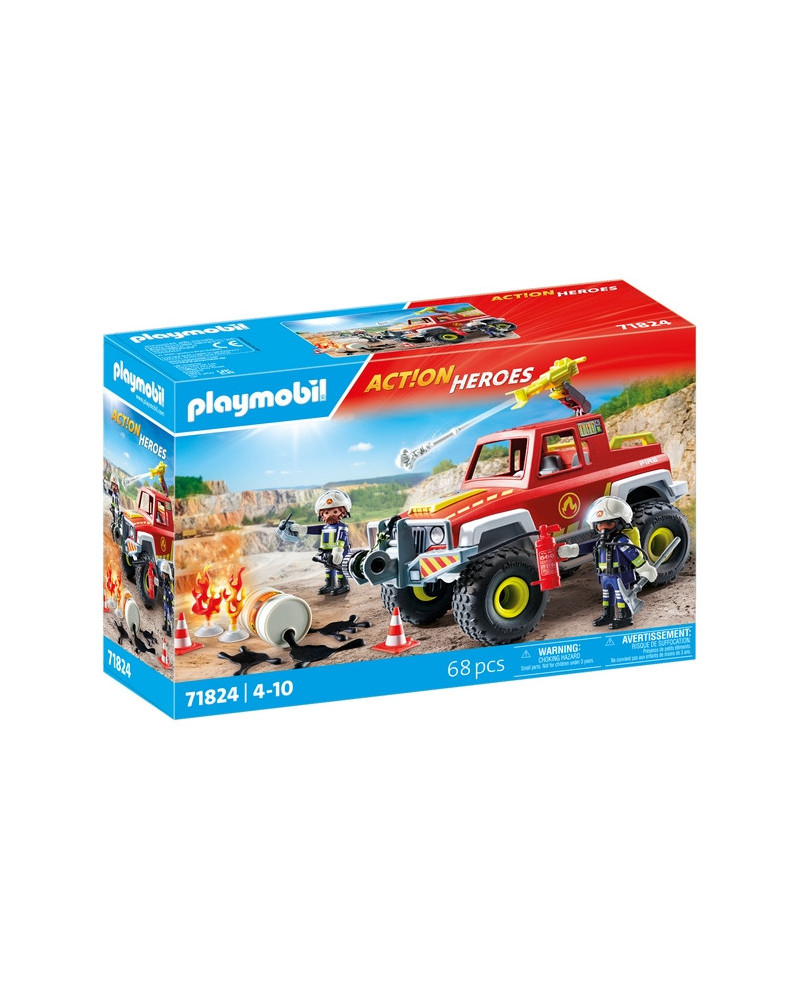 VEHICULE DE POMPIERS AVEC BIDON ENFLAMME