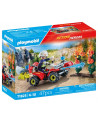 POMPIER AVEC QUAD ET ARBUSTES ENFLAMMES