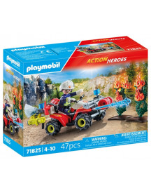 POMPIER AVEC QUAD ET ARBUSTES ENFLAMMES