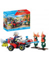 POMPIER AVEC QUAD ET ARBUSTES ENFLAMMES