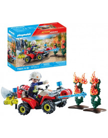 POMPIER AVEC QUAD ET ARBUSTES ENFLAMMES