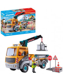 CAMION DE CHANTIER AVEC GRUE ET OUVRIER