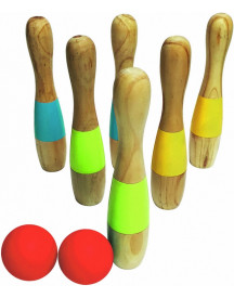 6 QUILLES BOIS 23CM + 2 BOULES