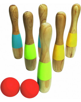 6 QUILLES BOIS 23CM + 2 BOULES
