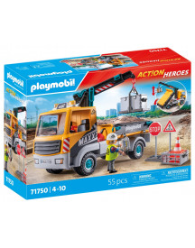 CAMION DE CHANTIER AVEC GRUE ET OUVRIER