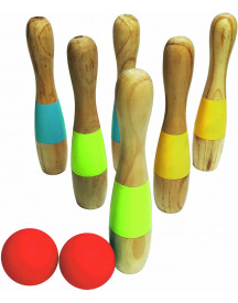 6 QUILLES BOIS 23CM + 2 BOULES