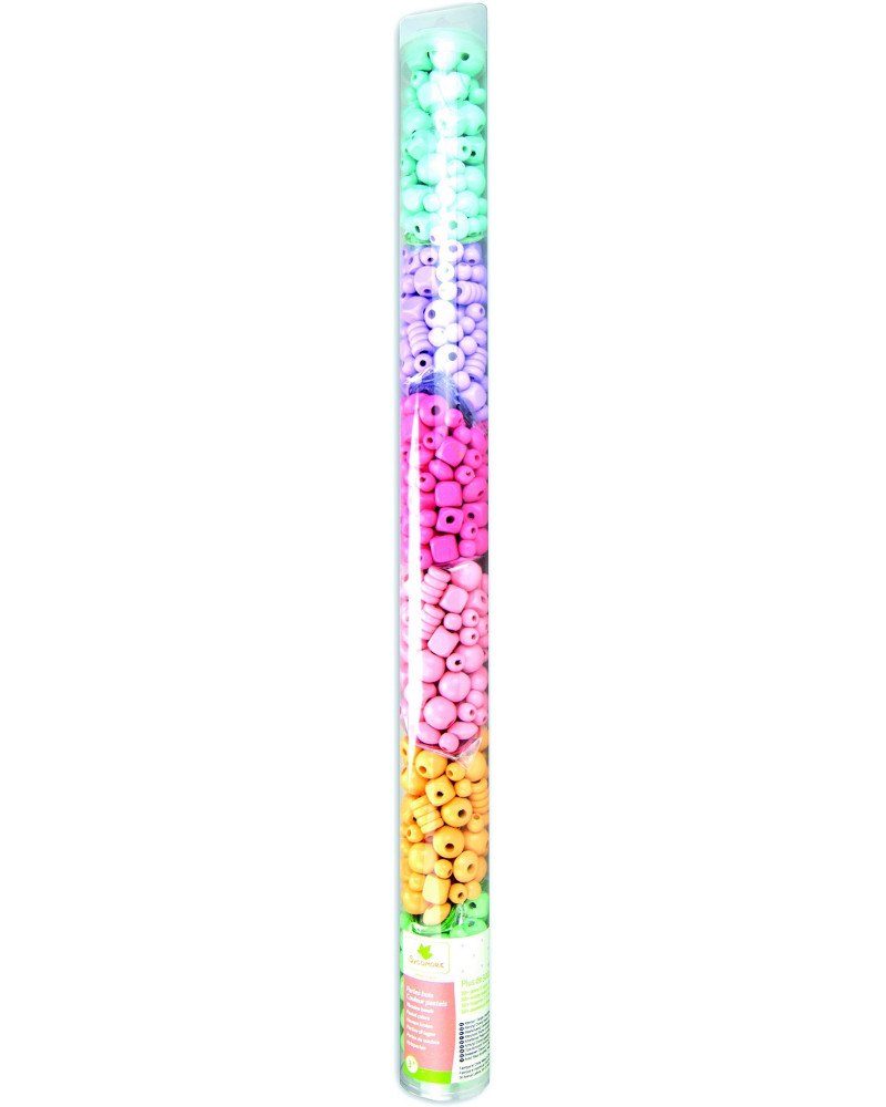 TUBE 300 PERLES DE BOIS COLORIS PASTEL