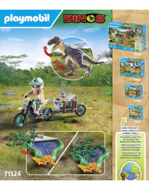 EXPLORATEUR AVEC MOTO ET TYRANNOSAURE