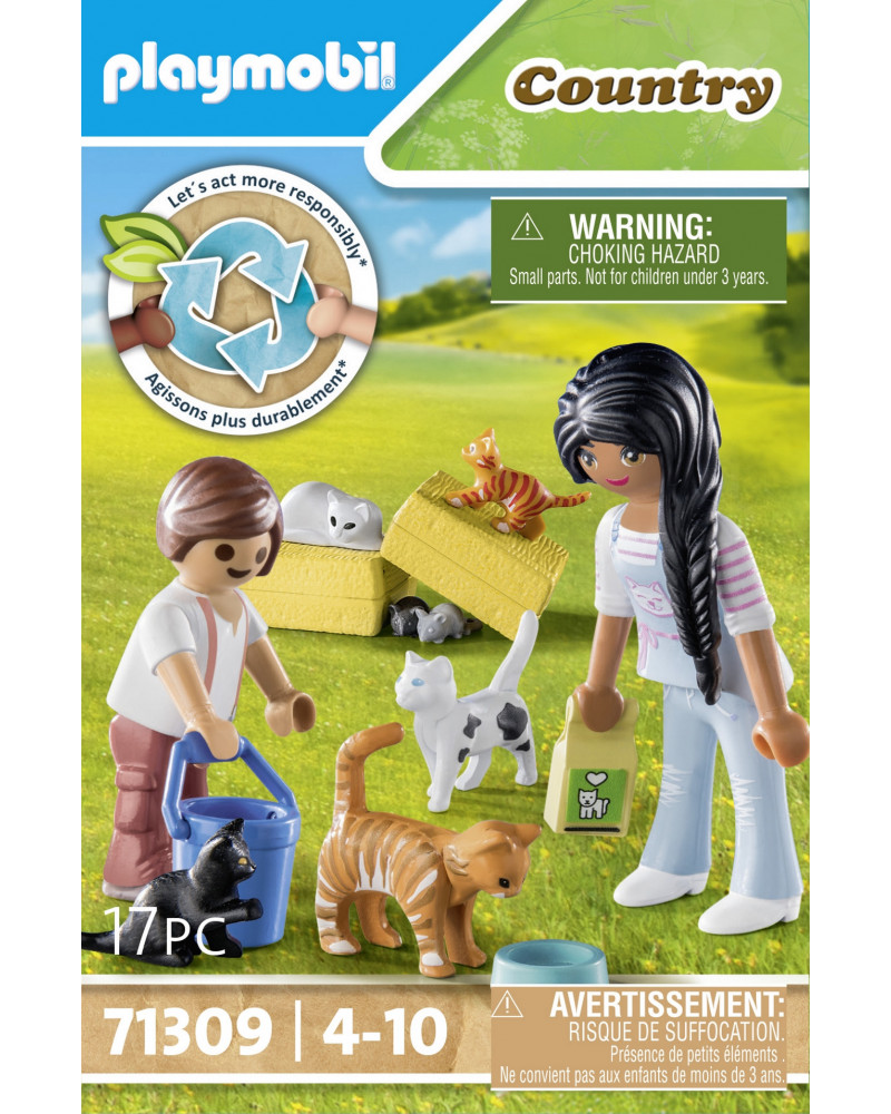 FAMILLE DE CHATS AVEC FEMME ET ENFANT