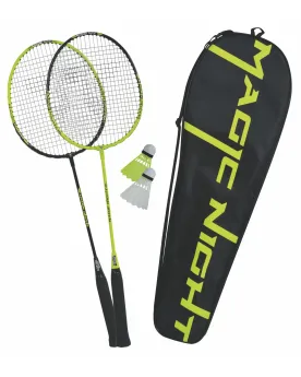 SET BADMINTON MAGIC NIGHT  2 raquettes de badminton en acier, 2 vol...