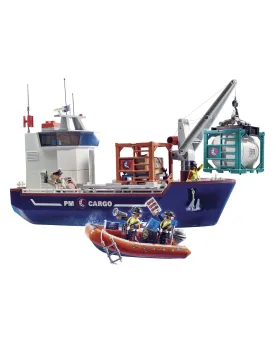 GRAND CARGO AVEC BATEAU DE DOUANIERS   PMB70769 PLAYMOBIL Pays d'or...