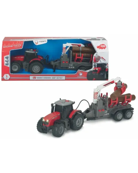 TRACTEUR MASSEY + REM. FORET  42 cm. Moteur à friction. Grue qui se...