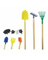 BOITE 7 OUTILS A JARDIN BOIS/METAL+CRAIE 6 outils en bois/métal + p...