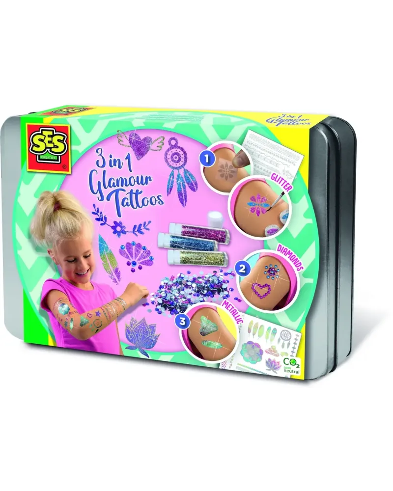 BOITE METAL TATOOOS 3 EN 1  Ce kit contient des tatouages métallisé...