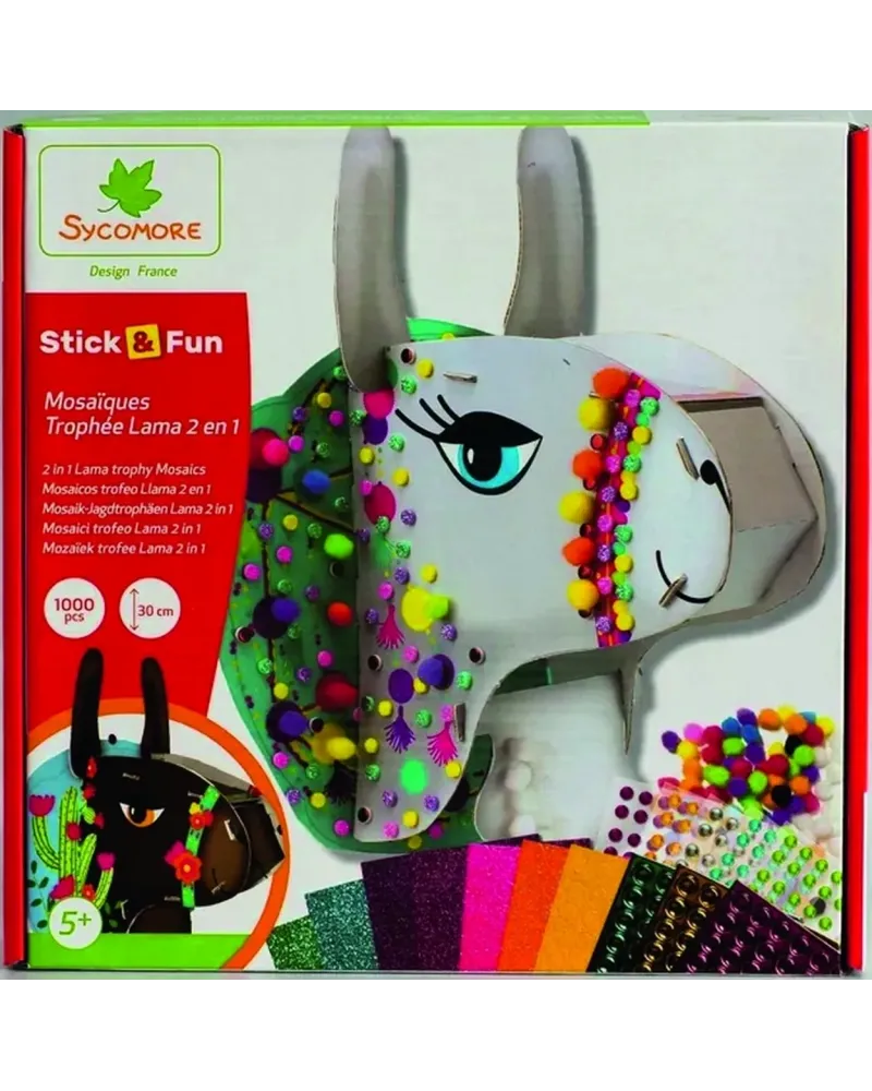STICK AND FUN TROPHEE LAMA  Kit pour réaliser 5 tableaux en mosaïqu...