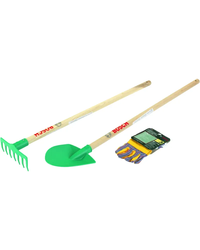 BOSCH SET PELLE/RATEAU + GANTS  1 pelle avec manche en bois, 1 râte...