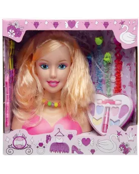 TETE A COIFFER ET A MAQUILLER BLONDE  Avec peigne, élastiques, pine...