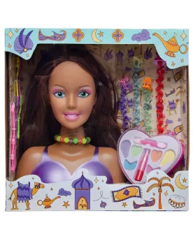 TETE A COIFFER ET A MAQUILLER BRUNE  Avec peigne, élastiques, pinet...