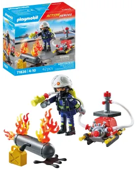 POMPIER AVEC POMPE A EAU ET RESERVOIR   PMB71826 PLAYMOBIL Âge Mini...