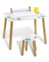 TABLE + CHAISE BOIS  En bois. Surface effaçable. Tabouret inclus. 5...
