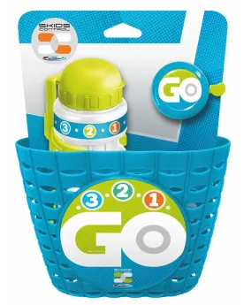 PANIER VELO + GOURDE + SONNETTE BLEU  Comprend 1 panier, 1 gourde e...