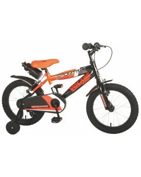 VELO 16" SPORTIVO ORANGE + GOURDE  Roues gonflables, 2 freins et go...