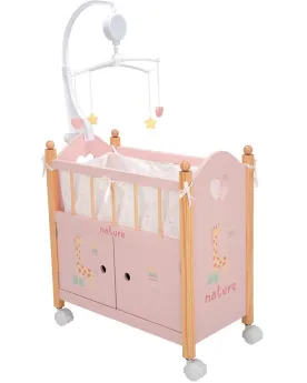 LIT + ARMOIRE NATURE EN BOIS SUR ROULETT