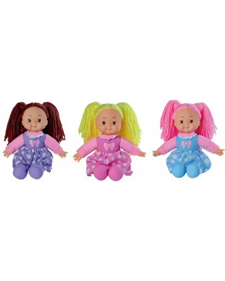 POUPEE CHIFFON CHEVEUX LAINE 38CM 6ASS.  38 cm. Cheveux en laine. A...