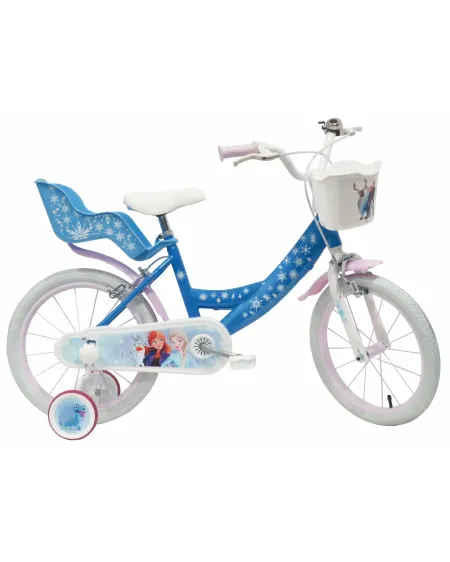 VELO 16" FROZEN PORTE BB ET PANIER  Roues gonflables, 2 freins, 1 p...