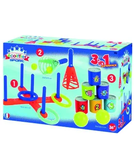 PACK SPORT 3 EN 1  Comprend 1 jeu d'anneaux, 1 chamboule tout et 1 ...