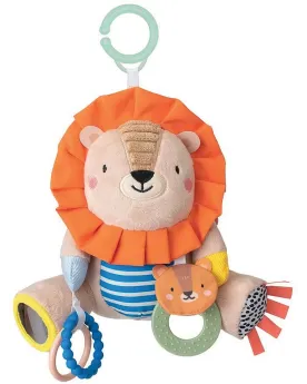 PELUCHE ACTIVITES LION  Avec anneaux de dentition, hochets, miroir,...