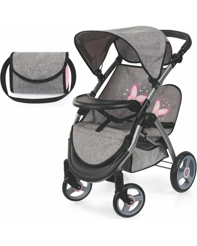 POUSSETTE JOGGER JUMEAUX GRISE PAPILLON  Hauteur ajustable à la poi...